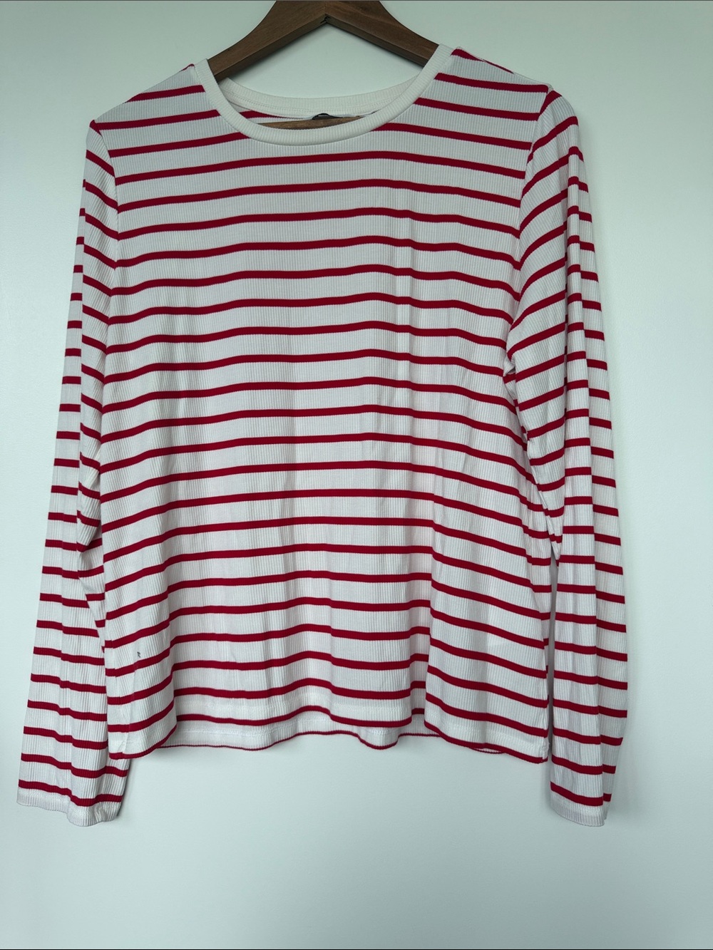 White & Red Striped Long Sleeve Top